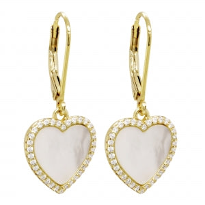 Delino Gold Plated Sterling Silver - CZ Heart Lever Back Earrings - 7EW459-SS-GD