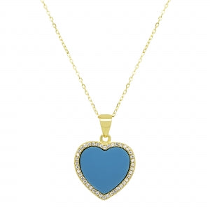 Delino Gold Plated Sterling Silver - CZ Heart Pendant On Chain - Pendant - 7N459-SS-GD