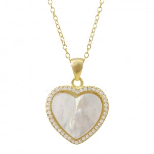 Delino Gold Plated Sterling Silver - CZ Heart Pendant On Chain - Pendant - 7N459-SS-GD