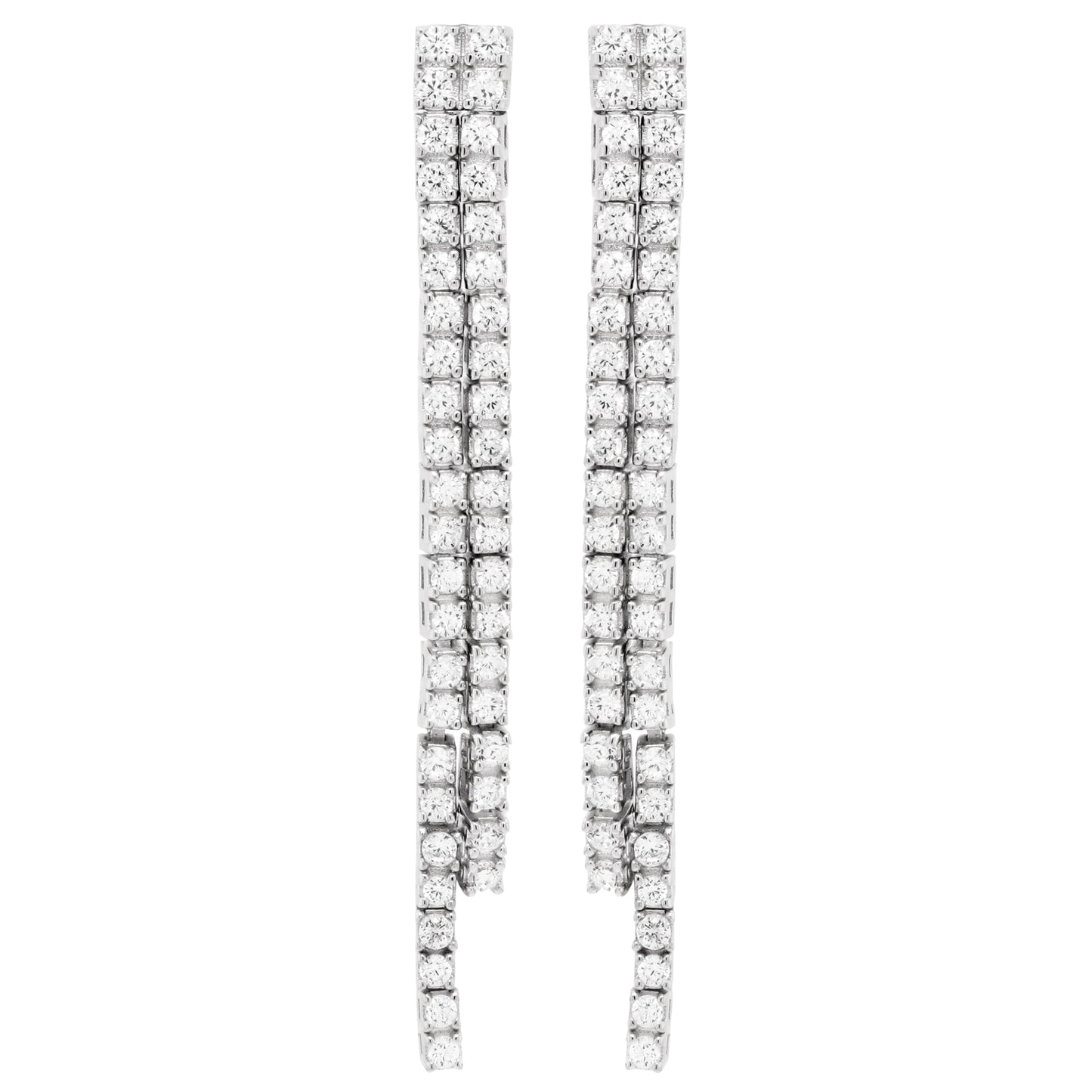 Delino Rhodium Plated Sterling Silver Two Row 1.5mm AAA CZ Post Earrings - 8EP223-SS-SR