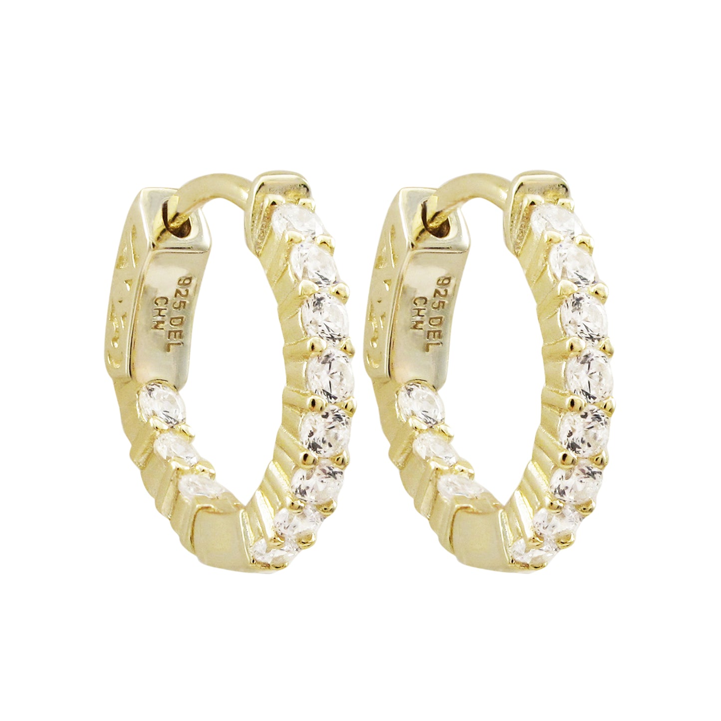 Delino Gold Plated Sterling Silver - CZ Hoop Earrings With Hinge Closure - 8EP280-SS-GD