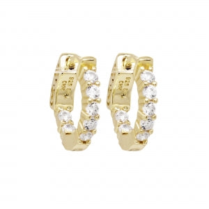 Delino Gold Plated Sterling Silver - CZ Hoop Earrings With Hinge Closure - 8EP891-SS-GD