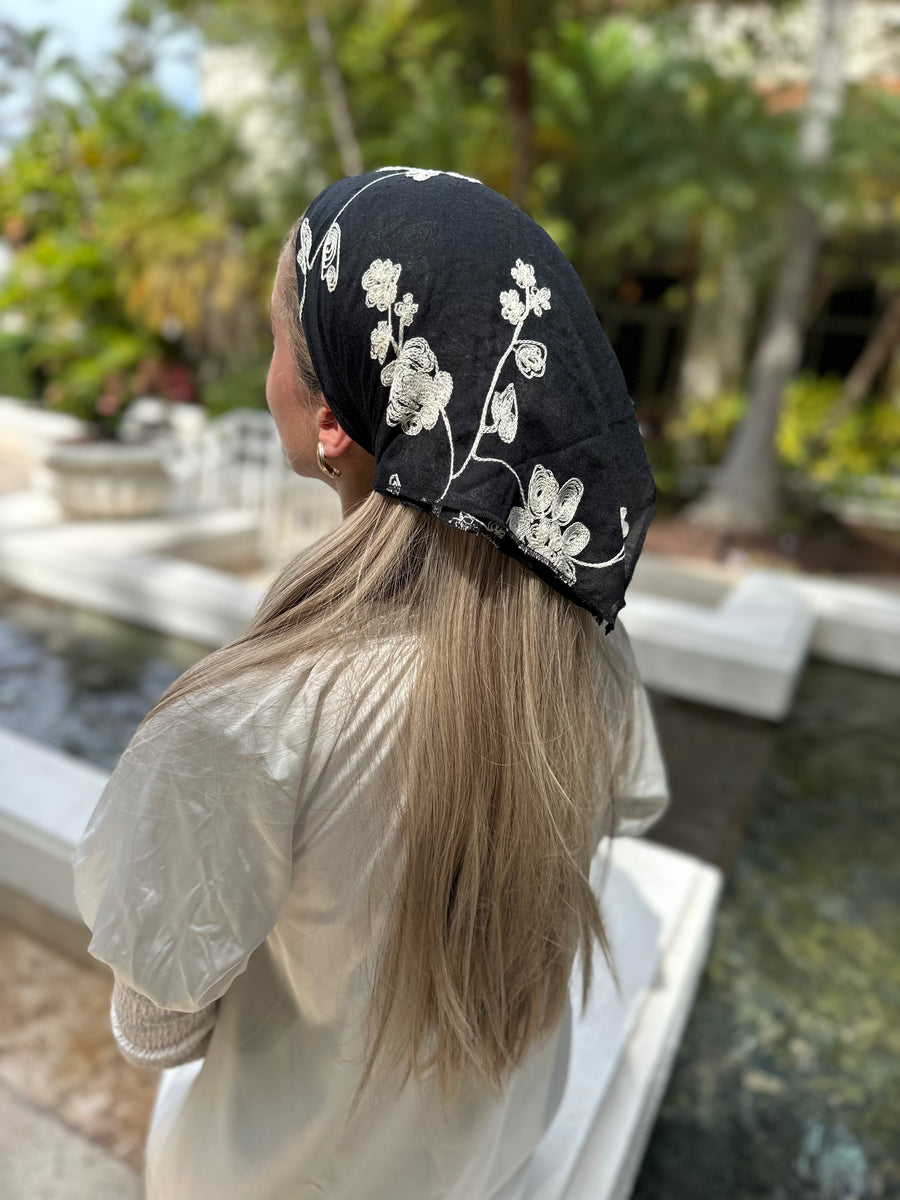 The Scarf Bar Embroiderey Floral Cotton Viscose Bandanas - 001-TSB