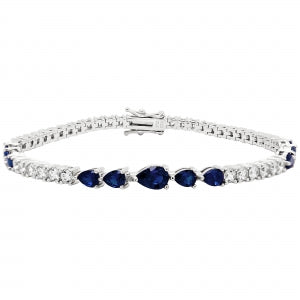 Delino Rhodium Plated Sterling Silver - Pear Shape And CZ Tennis Bracelets With Safety Lock - 9B621-SS-SR