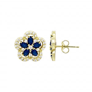 Delino Gold Plated Sterling Silver CZ Flower Post Earrings - 9EP132-SS-GD