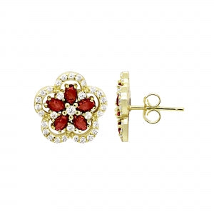 Delino Gold Plated Sterling Silver CZ Flower Post Earrings - 9EP132-SS-GD