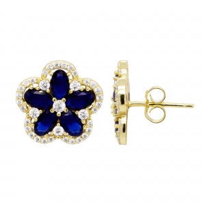 Delino Gold Plated Sterling Silver CZ Flower Post Earrings - 9EP14-SS-GD