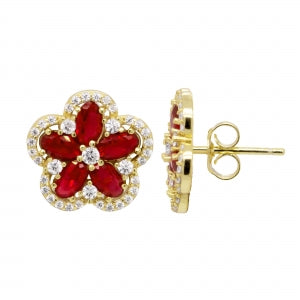 Delino Gold Plated Sterling Silver CZ Flower Post Earrings - 9EP14-SS-GD
