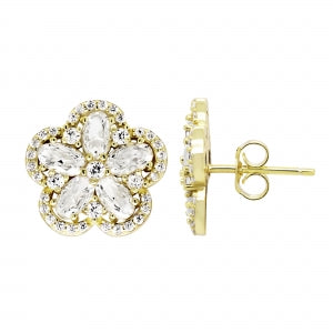 Delino Gold Plated Sterling Silver CZ Flower Post Earrings - 9EP14-SS-GD