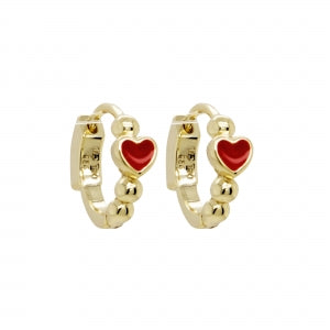 Delino Gold Plated Sterling Silver - Heart On Gold Balls 13mm Hinge Hoop Earrings - 9EP377-SS-GD