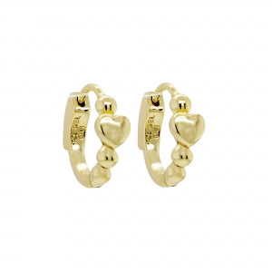 Delino Gold Plated Sterling Silver - Heart On Gold Balls 13mm Hinge Hoop Earrings - 9EP377-SS-GD