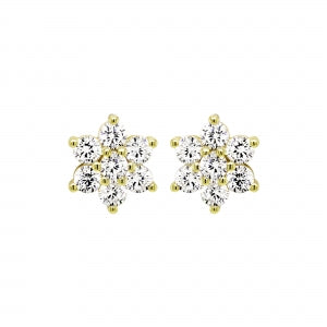 Delino Gold Plated Sterling Silver CZ Flower Post Earrings - 9EP380-SS-GD