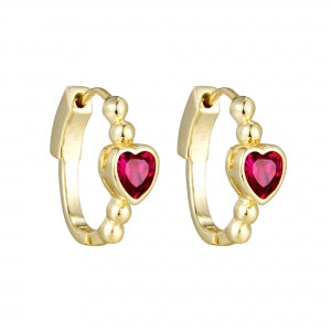 Delino Gold Plated Sterling Silver CZ Heart 15mm Hinge Hoop Earrings - 9EP388-SS-GD