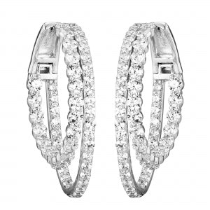 Delino Rhodium Plated Sterling Silver CZ Two Row Hoop Earrings - 9EP418-SS-SR