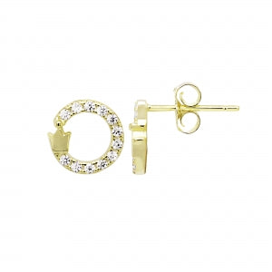 Delino Gold Plated Sterling Silver - CZ Donut Design With Crown Post Earrings - 9EP48-SS-GD