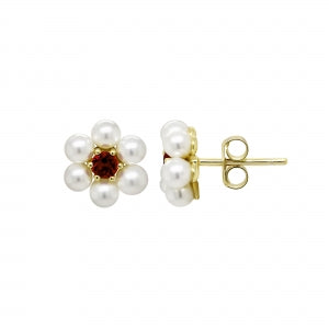 Delino Gold Plated Sterling Silver Shell Pearls And Center Stone Post Earrings - 9EP522-SS-GD