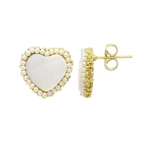 Delino Pearls Design Mother Of Pearl Heart Gold Filled Post Earring - 9EP535-GF-GD