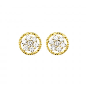 Delino Gold Plated Sterling Silver CZ Flower With Rope Border Circle Stud Post Earrings - 9EP626-SS-GD