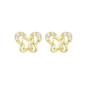 Delino Gold Plated Sterling Silver CZ Butterfly Stud Earring - 9EP685-SS-GD