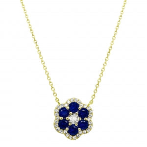 Delino Gold Plated Sterling Silver Stones And CZ Flower Necklace adjustable chain lengths - 9N14-SS-GD