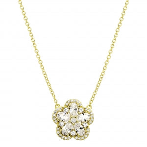Delino Gold Plated Sterling Silver Stones And CZ Flower Necklace adjustable chain lengths - 9N14-SS-GD