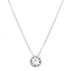 Delino Rhodium Plated Sterling Silver Round CZ Bezel Setting Solitaire Necklace - 9N646-SS-SR
