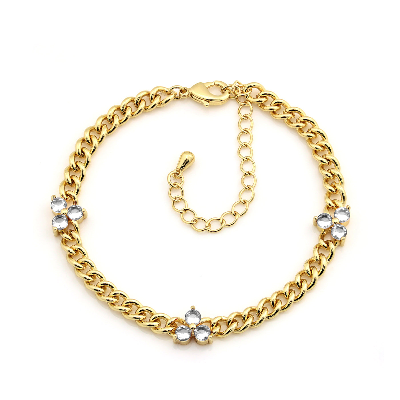 Cameo Tri-Stone Curb Chain Bracelet - B1303