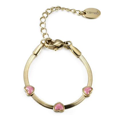 Cameo Enamel Puffed Hearts on Snake Chain Bracelet - B1379