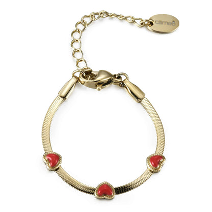 Cameo Enamel Puffed Hearts on Snake Chain Bracelet - B1379