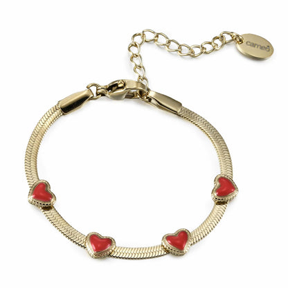 Cameo Enamel Puffed Hearts on Snake Chain Bracelet - B1379