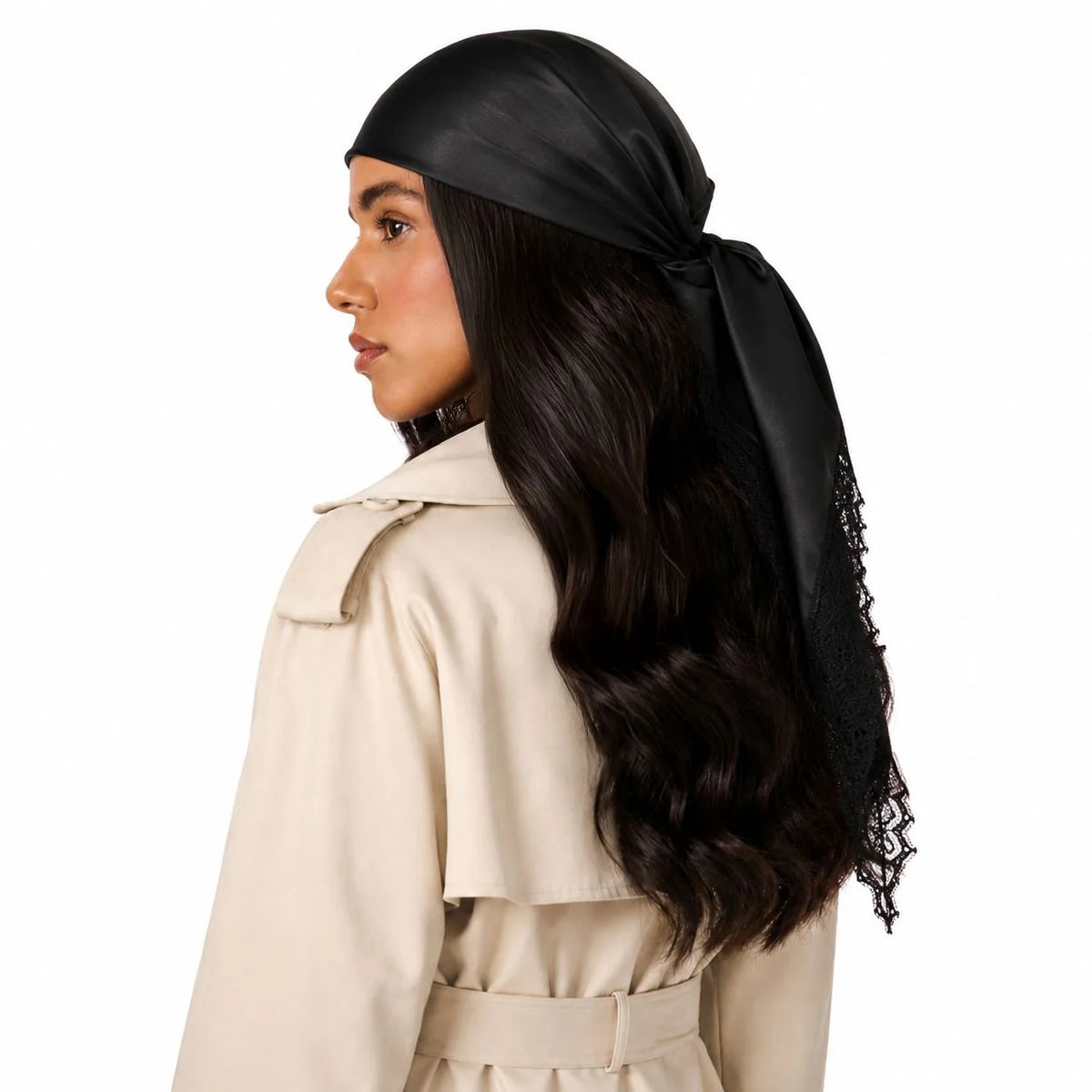 Tie Ur Knot Lace Trim Silk Headscarf - TUK-29-AW26