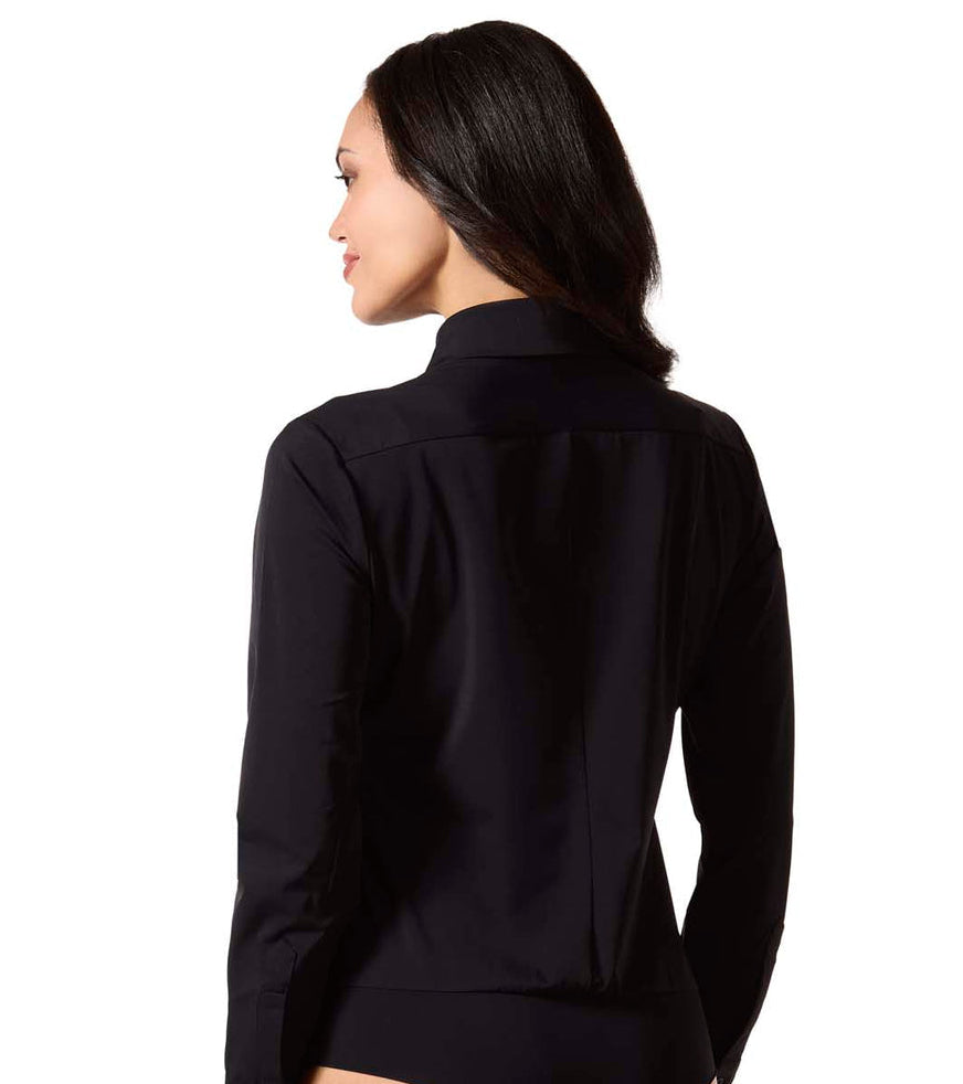 Memoi Classic Button Down Long Sleeve Bodysuit - CSP600