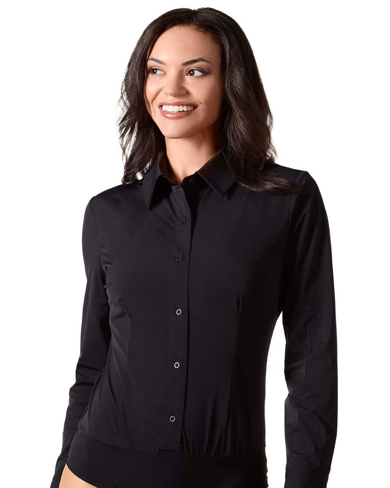 Memoi Classic Button Down Long Sleeve Bodysuit - CSP600