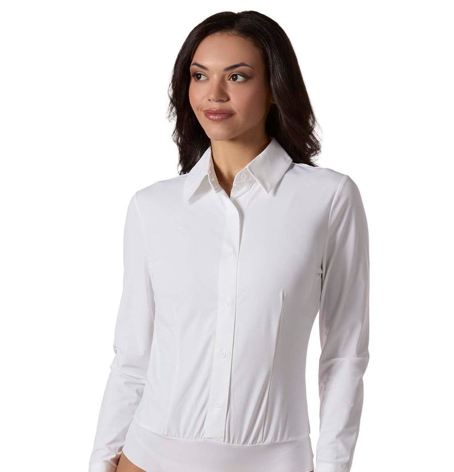 Memoi Classic Button Down Long Sleeve Bodysuit - CSP600