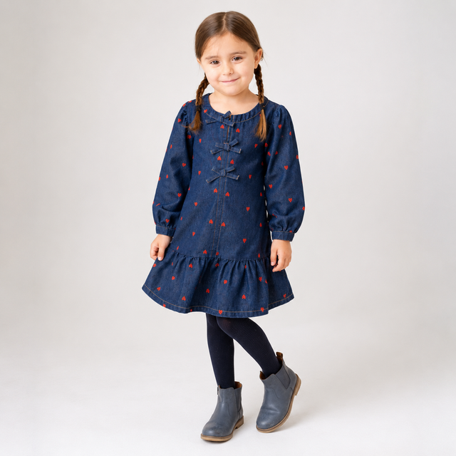 Bonjoy Printed Heart Denim Dress - TW26010D