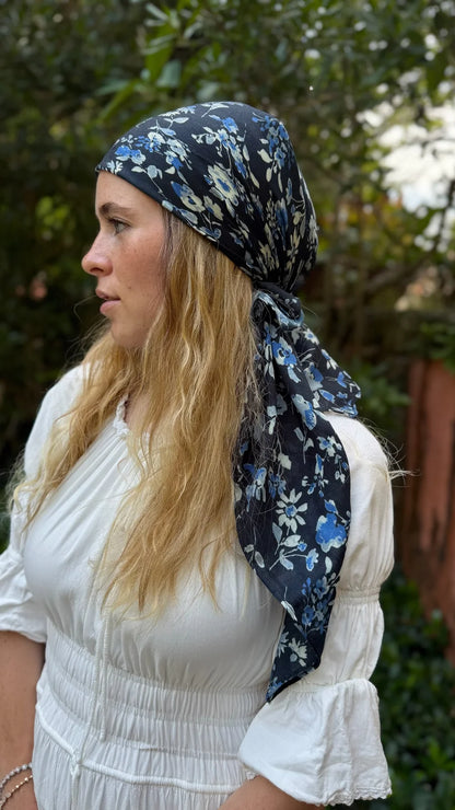 The Scarf Bar Navy Blossom Headscarf - TSB-10-AW26