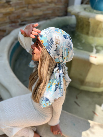 The Scarf Bar Blue Haze Florals Square Headscarf - 08-TSB