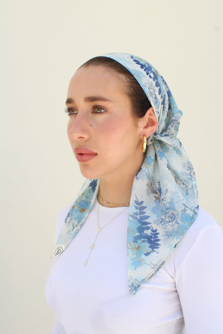 The Scarf Bar Blue Haze Florals Square Headscarf - 08-TSB