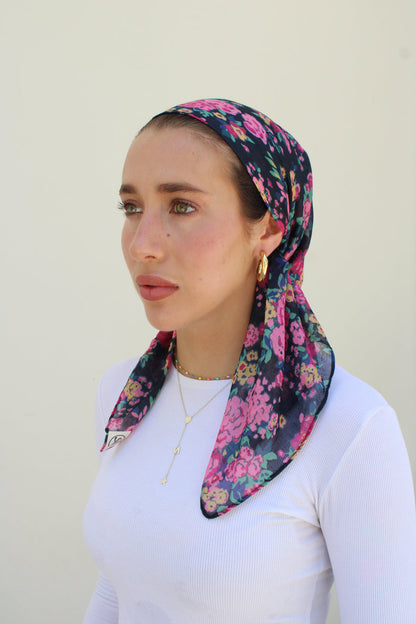 The Scarf Bar Crushed Peonies Square Headscarf - 09-TSB