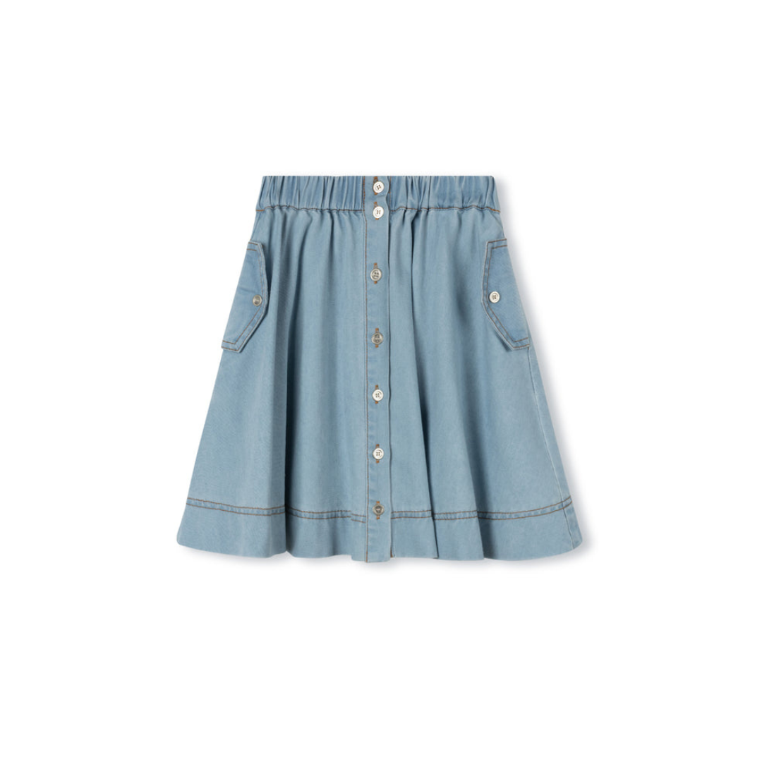 Chambray Flowy Side Pocket Skirt - C-23599