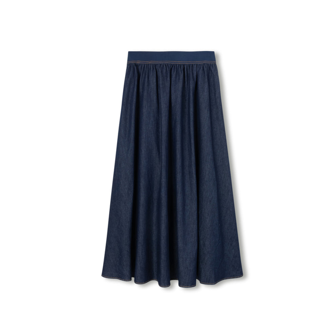 Vibe Denim Wide Elastic Band Midi Skirt - C-24000