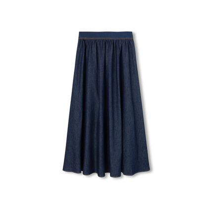 Vibe Denim Wide Elastic Band Midi Skirt - C-24000