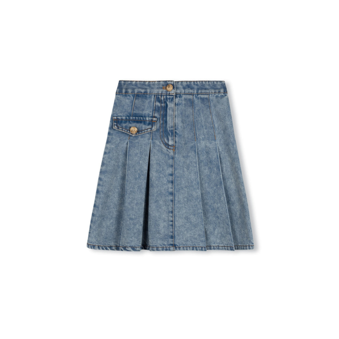 Cabana Single Pocket Denim Pleated Skirt - C-23708
