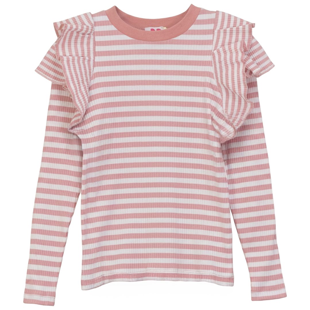 Pinky Promise Stripped Rib T Shirt With Ruffles - SB6CY2876