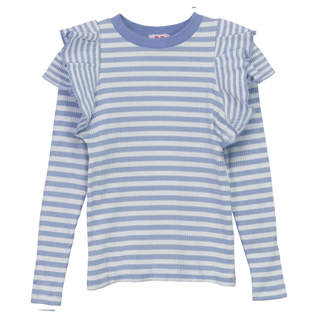 Pinky Promise Stripped Rib T Shirt With Ruffles - SB6CY2876