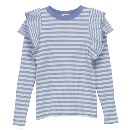 Pinky Promise Stripped Rib T Shirt With Ruffles - SB6CY2876