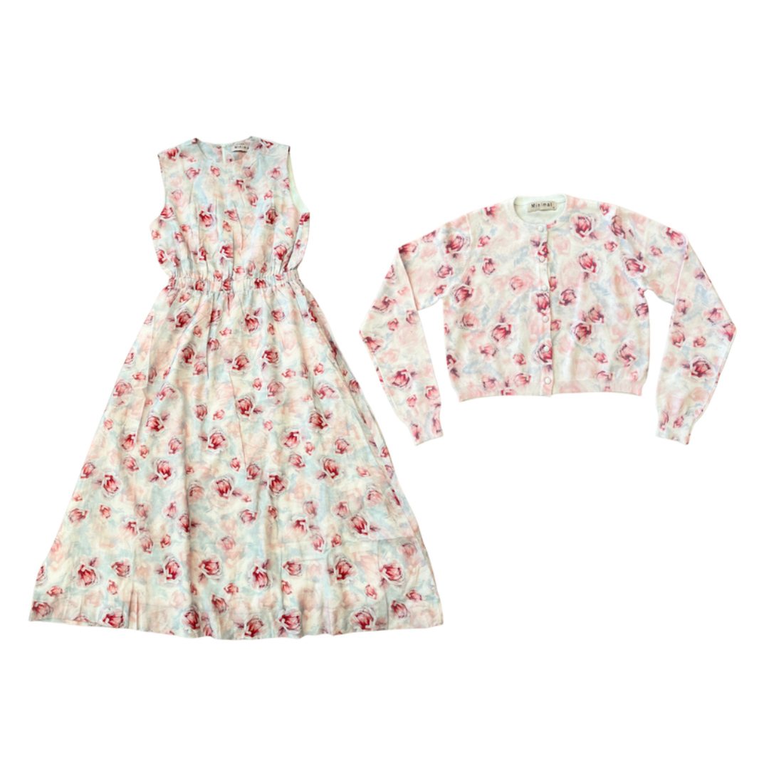 Minimal Tallow Floral Printed Cardigan Set - C-23596-SET