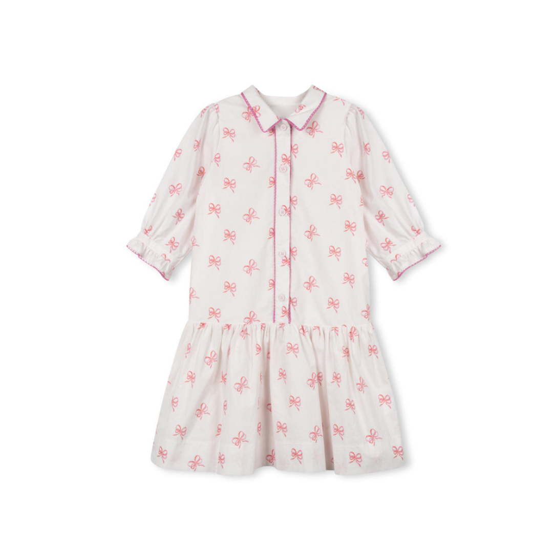 One Child Bow Printed Bottom Tier Dress - C-23726