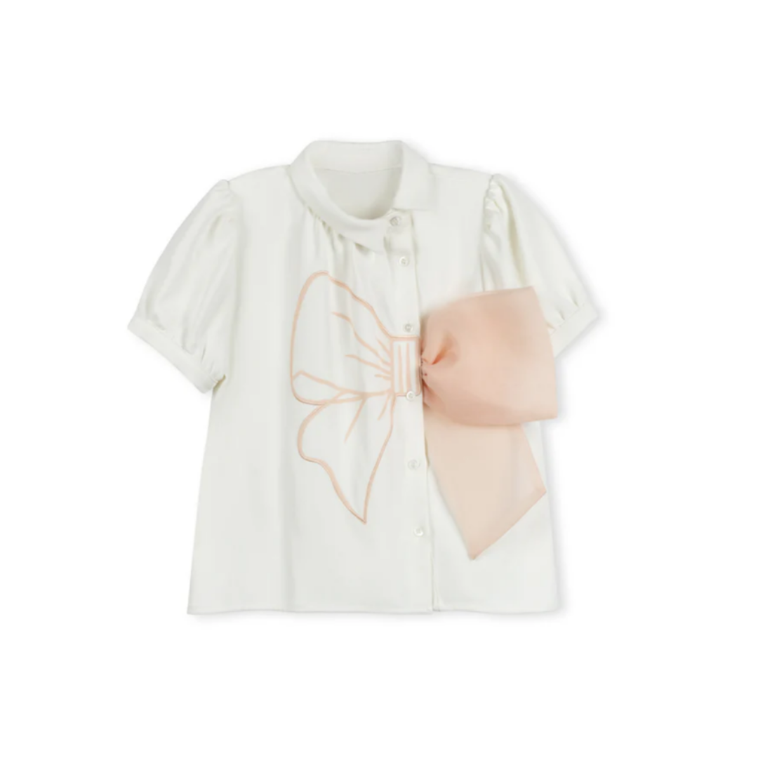 Lilou Combo A-line Pop Up Bow Blouse - C-23606