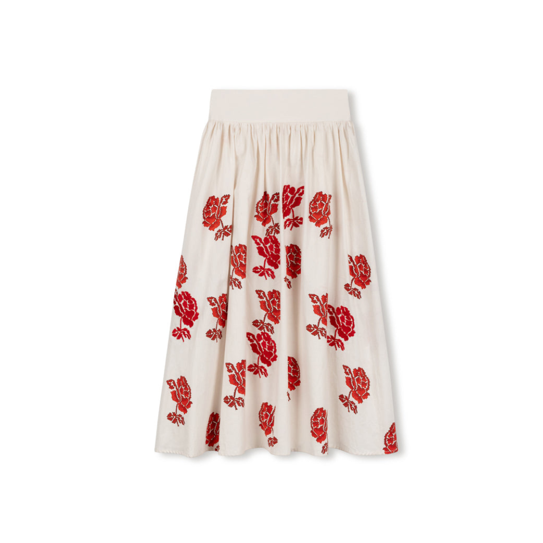 Mallory and Merlot Relay Embroidered Cotton Poplin Midi Skirt - C-24322